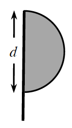 Vertical segment, with shaded semicircle right of segment, with it's diameter on the top 3 fourths of the segment, distance across semi circle labeled, d.